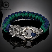 Handmade Norse Celtic Wolf Head celets Men Viking Paracord Rope Survival celet Stainless Steel Accessories Outdoor Jewelry