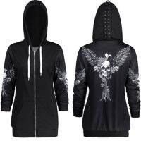 [COD] 2020 AliExpress hot style printed hooded long-sleeved sweater skull wings lace-up sweatshirt