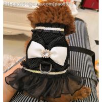 Janpanese Style Lace Dog Dress Harness Bowknot Luxury Princess Mesh Pet Leash Sweet Stone Dog Chest Vest Walking Lead Breakaway