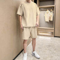 New Spot 2023 Summer Sports Suit MenS Solid Color Simple Round Neck Short -Sleeved T -Shirt, Five -Point Shorts, Trendy