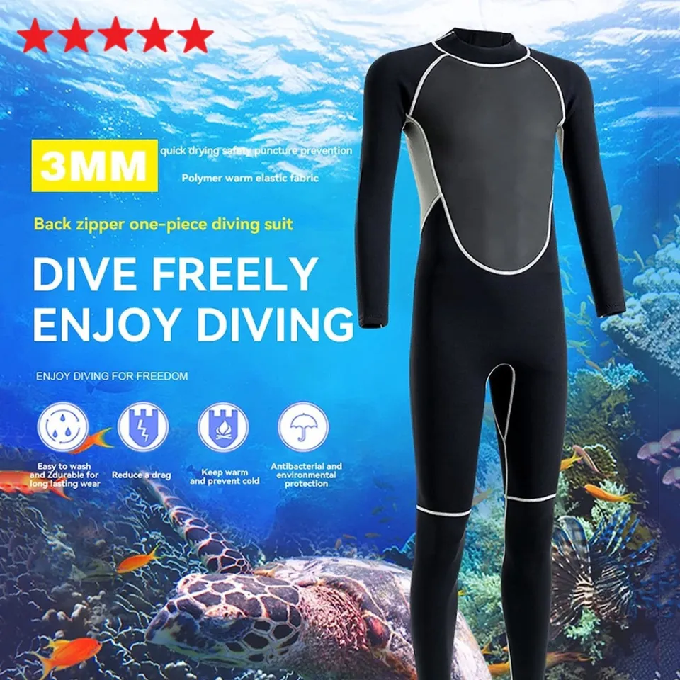 One-piece Diving Suits Long Sleeve 3MM Neoprene Scuba Diving Protection  Clothes Warm Sun Protection Elastic for Water Sports