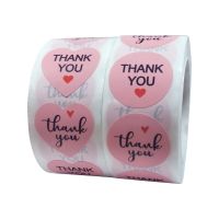 Novel Round Heart Cute Pink Thank You Stickers Seal Label 2 Styles/roll 500pcs for Scrapbooking Wedding Party Stationery Sticker Stickers Labels