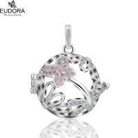 EUDORA 18mm Pregnancy Bola Ball Pink Crystal Lotus Flower Perfume Diffuser Lockets Cage Women Angel Caller Pendant Necklace K224