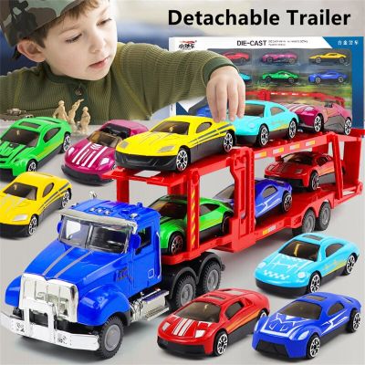 Technique Trailer Car Set Pull Back Construction Fire Truck Transport Slide Trailer Models Toys Kit Kids Mini Gifts