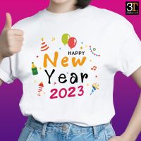 เสื้อปีใหม่ (ลาย NEW YEAR2023 พลุ) ผ้าไมโคร ใส่สบาย พร้อมส่ง