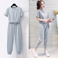 COD DSGERTRYTYIIO 2022 Summer New Style Short-Sleeved Sports Casual Suit Womens Short Loose t-Shirt Ankle-Length Pants Two