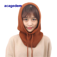 ฤดูหนาว Womans หมวก Unisex ถักผ้าขนสัตว์ชนิดหนึ่ง Hooded คอปรับหมวกยืดหยุ่นหมวก