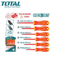 TOTAL ชุดไขควงหุ้มฉนวน มี 6 ตัว ขนาด 2.1/2 นิ้ว - 6 นิ้ว 1000 โวลต์ รุ่น THTIS566 (Insulated Screwdriver)