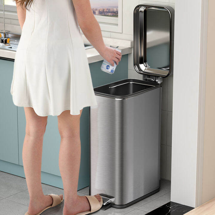 Stainless Steel Trash Bin with Pedal Household Cracked Dustbin with Lid