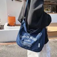 Literary youth canvas bag class commuting oblique large bag female 2023 new retro denim bag large capacity 【BYUE】