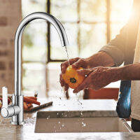 Kitchen Taps Brushed Nickel Kitchen Sink Taps Mixer Monobloc BauEdge Single Lever Stainless Steel Kitchen Mixer Tap 360 Swivel Air-In Aerator Brushed Steel