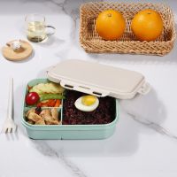 ▦ Wheat Straw Lunch Box Microwavable Tableware Students Adult Multi Grids Lunch Boxes Insulation Keep Fresh Leakproof Storage Box