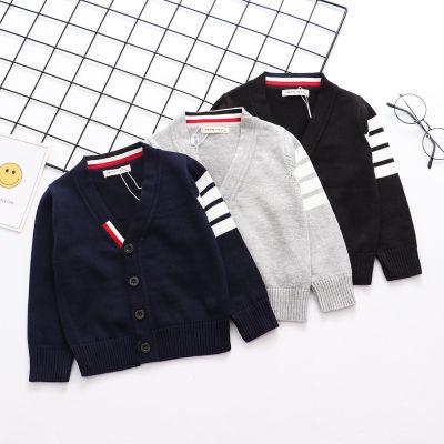 Jumper Autumn And Winter Striped Long-sleeved V-neck Knitted Cotton Sweater Single-breasted Childrens Sweater Baby Boy Cardigan