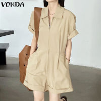 (จัดส่งฟรี)Fancystyle VONDA จั๊มสูททรงเอแขนสั้นมีซิปอเนกประสงค์สำหรับผู้หญิงชุดเอี๊ยมเนื้อแข็งเดินทางแบบมีซิปรูด