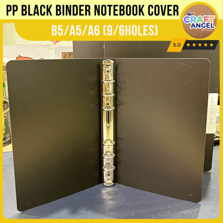 B5/A5/A6 (9/6Holes) PP Black Binder Notebook Cover Case Loose Leaf Ring