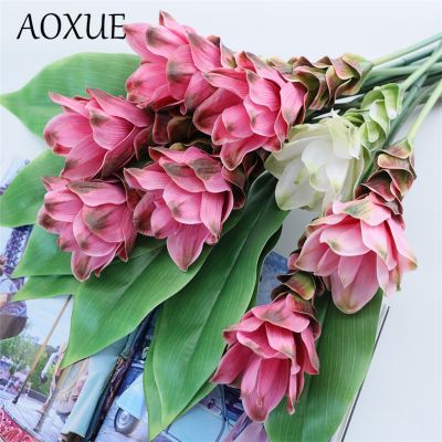 [AYIQ Flower Shop] 66ซม. ใหม่จำลองขิงโลตัสคุณภาพสูงดอกไม้ปลอมบ้านสวนตกแต่งดอกไม้ประดิษฐ์การจัดดอกไม้วัสดุ