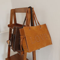 Luxury Soft Faux Suede Tote Bag for Women Letter Print Fashion Handbag Large Book Tote Retro Female Shoulder Bags Brown 2021 New