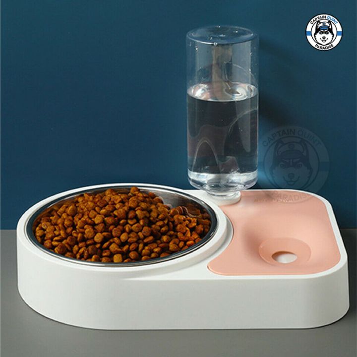 ชุดชามอาหารแสตนเลสพร้อมขวดน้ำอัตโนมัติ-สำหรับสุนัขและแมว