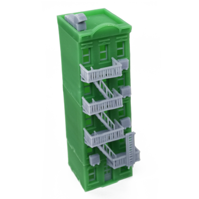 Outland Models City Apartment (Green) w Fire Escape N Scale