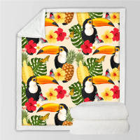 BeddingOutlet Toucan Birds Sherpa Blanket for Beds Tropical Plant Velvet Plush Throw Blanket Pineapple Bedspread 1pc