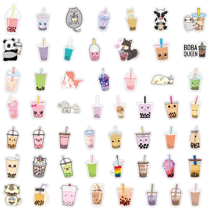 10-30-50-100pcs-bubble-tea-kawaii-stickers-aesthetic-decorative-water-bottle-scrapbooking-guitar-laptop-cute-cartoon-kids-decal-stickers-labels