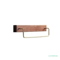 Bathroom Hand Towel Rack Thicken Bath Towel Rod Wall Mounted Single Towel Bar Retro Brass Wooden Towel Holder