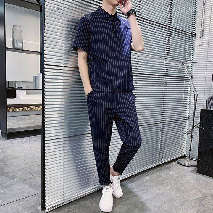 cod-hair-stylist-mens-short-sleeved-shirt-youth-striped-nine-legged-pants