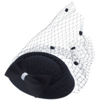 ผู้หญิง Fascinators หมวก Pillbox หมวกงานเลี้ยงค็อกเทลหมวก Dot Veil Bowknot กิ๊บสีชมพู