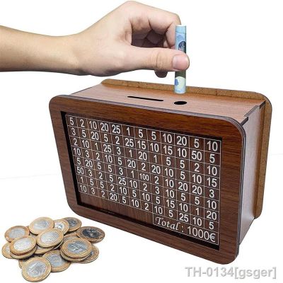 ™☃ Caixa de dinheiro madeira natural com contador Mealheiro decorativo Feito à mão para poupar crianças O objetivo do
