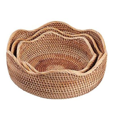 Hadewoven Round Rattan Fruit Basket Wicker Food Tray Weaving Storage Holder Bowl For Food Fruit Cosmetic Traditional Handcraft