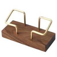 Wooden Business Card Holder Official Card Organizing Rack With Stainless Steel Clip Metal Arm Card Display Stand Shop Accessory Clips Pins Tacks