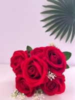 ดอกไม้ปลอม ช่อดอกกุหลาบปลอมสีแดง ดอกขนาดใหญ่มาก 1 ช่อมี 7 ดอก สำหรับจัดแจกัน ตกแต่งประดับบ้าน