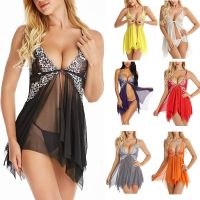 〖Gesh department store〗Sex Lingerie for Women Front Closure Babydoll Lace Chemise V Neck Mesh Sleepwear