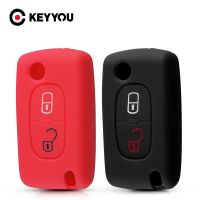 KEYYOU For Peugeot 207 307 308 407 607 807 For Citroen C1 C2 C3 C4 C5 C6 Berlingo Picasso 2 Buttons Silicone Car Key Fob Case Key Chains