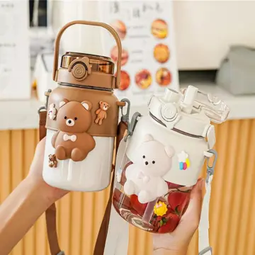 1.5L Bear Straw Water Bottle Summer Outdoor Large Capacity Plastic Straw  Drinking Cup Cute Children Water Cup Kawaii Bear Kettle