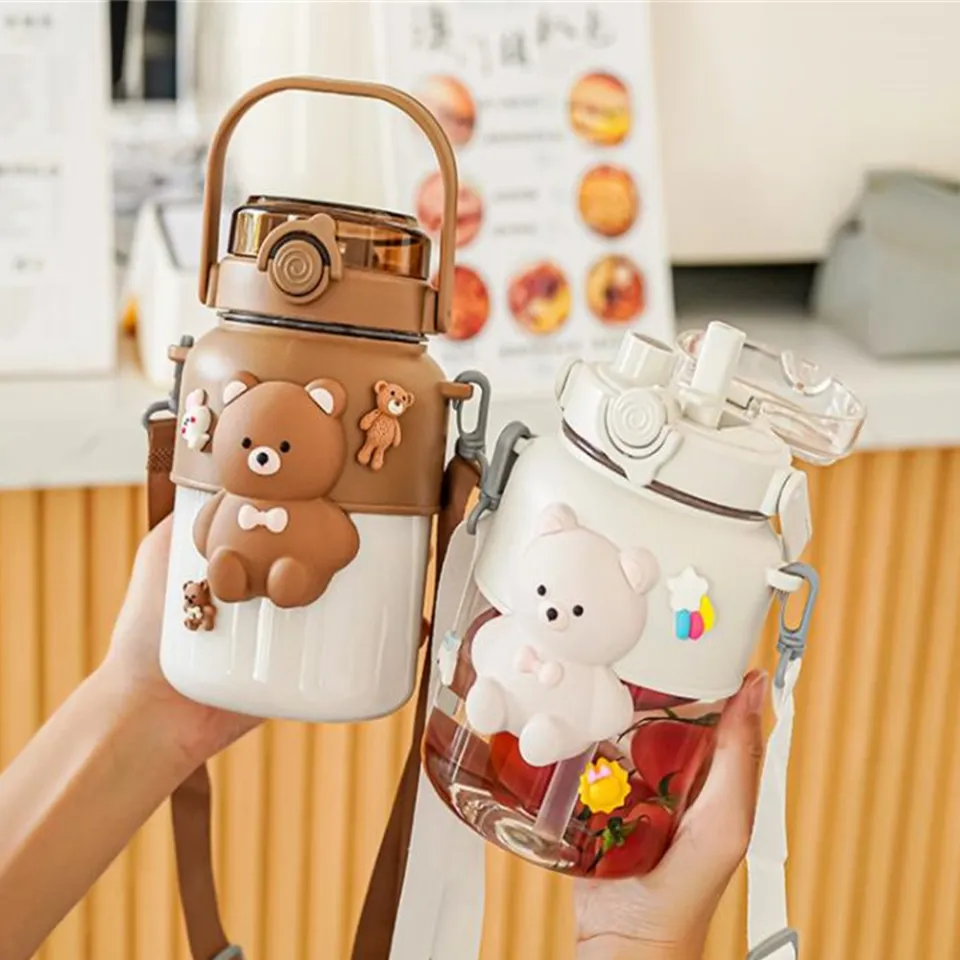 Portable Kawaii Bear Cup 1.3L Tumbler With Straw Cute Water Bottle