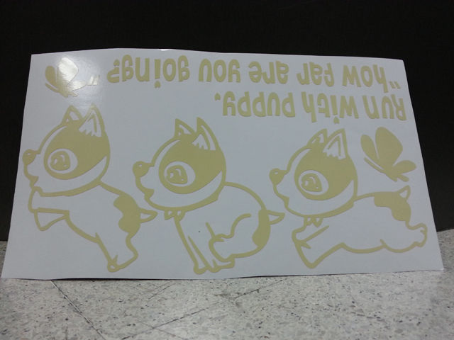 สติ๊กเกอร์งานตัดคอม-น้องหมาวิ่ง-3-ตัว-ติดรถ-แต่งรถ-หมา-สุนัข-น่ารัก-วิ่ง-ผีเสื้อ-sticker-how-far-are-you-going-run-with-puppy-สวย-งานดี-หายาก-ติดท้ายรถ