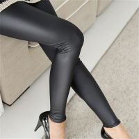 HOT HULXOIQQQEWV 573[] สีดำหนัง PU กางเกงผู้หญิง Leggings เอวสูงยืดหยุ่น PU Leggings สบายๆบางผู้หญิง39; S กางเกงกางเกง Leggins