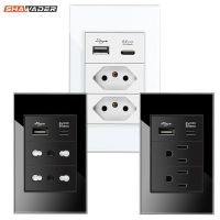 ❦ Shawader US/Italy/Chile/20A Brazil Plug Wall Sockets USB Type C Outlets Pressure Switch Plastic/Tempered Glass Panel Home Office