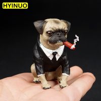 1:6 Scale AS032 Suit Dog Simulation Pet Dog Men In Black Leather Pug Model Scene Props Character Model Children Gift Toys