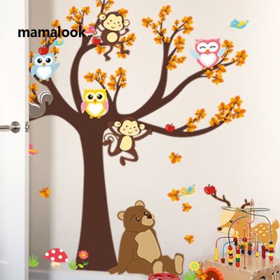 Forest Animals Tree Wall stickers for kids Room Monkey owl Jungle wild Wall decal baby nursery Bedroom Decor Poster Mural