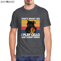 Black Cat Play Cello Vintage T Shirt Men ThatS What I Do I Play Cello And I Know Things Funny Short-Sleeve Cotton Streetwear 【Size S-4XL-5XL-6XL】