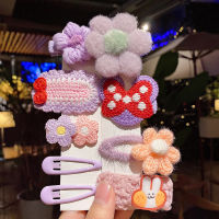 8 PCS Set Korean Cute Candy Color Hairpin For Child Girl Plush Wool Duck Rabbit Fruit Flower Kawaii Hair Clip Accessories