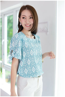 Narinari : MT3318 Square Neck Bow Sleeve Blouse