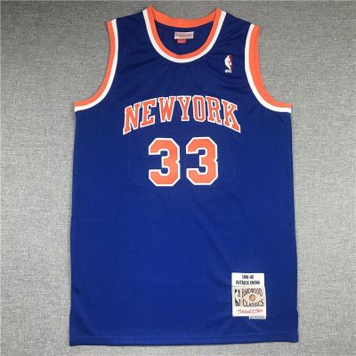 Retro 1991-92 NBA Mens Mitchell Ness New York Knicks 33 Patrick Ewing Jersey Blue Basketball Jerseys