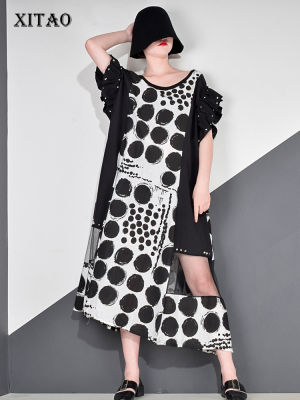 XITAO Dress  Contrast Color Dot Dress