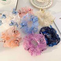 【YF】 Transparent Net Yarn Butterfly Scrunchi Elastic Cute Mesh Hair Bands Sew Girls Lace Tulle Korea Accessories