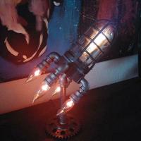 Retro Wrought Iron Table Lamp Steampunk Rocket Shape Decor Desk Lamp Living Room Bedroom Decoration Ornaments Bedside Table Lamp