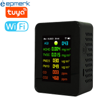 Tuya W-Fi PM2.5 7in1มีเตอร์วัดคุณภาพอากาศแบบพกพา,PM10 CO2คาร์บอนิกออกไซด์ TVOC มีฟังก์ชันแสดงเวลาและวันที่