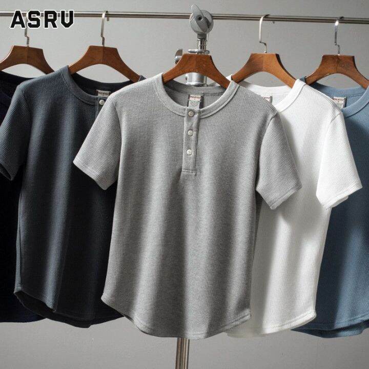 asrv-เสื้อยืดผู้ชาย-เสื้อผ้าผู้ชาย-t-shirt-for-men-เสื้อแขนสั้นผู้ชาย-เสื้อวาฟเฟิลใส่สบายเสื้อยืดคอกลมแขนสั้นเสื้อยืดเสื้อยาวปิดถึงก้น